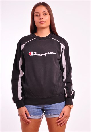 VINTAGE CHAMPION 90S BLACK SPELL OUT SWEATER