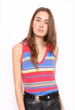VINTAGE 90S TOMMY JEANS MULTICOLOURED STRIPED KNIT TOP
