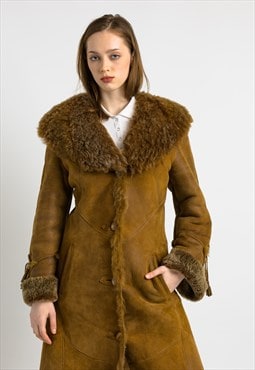 80s Vintage Suede Sheepskin Leather Shearling Coat 6993