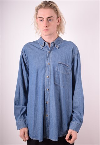 MENS VINTAGE DENIM SHIRT XL BLUE 90S