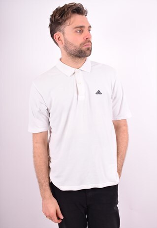 ADIDAS MENS VINTAGE POLO SHIRT MEDIUM WHITE 90'S