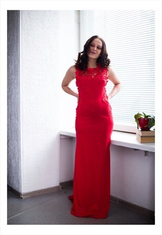 VINTAGE 80'S RED MAXI EVENING OPEN BACK DRESS