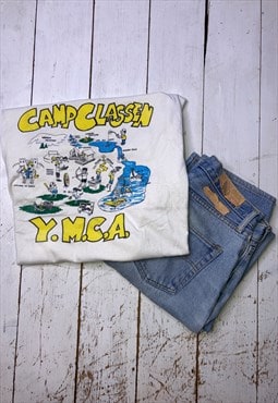 vintage white camp classes YMCA large 90s tshirt