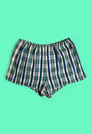 VINTAGE 80'S ADIDAS UNISEX BEACH SHORTS PLAID PRINT