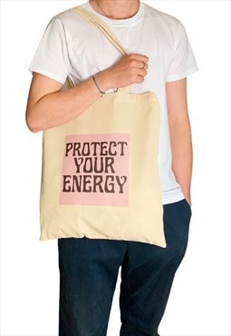 Protect Your Energy Tote Bag Slogan Print Cosmic Zodiac Bag