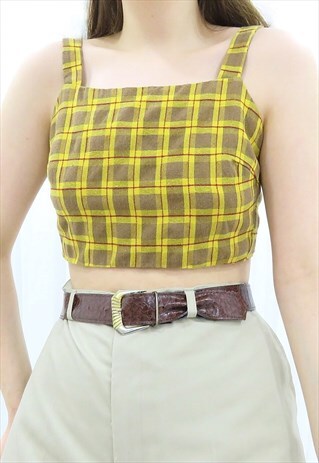Y2K YELLOW & GREY CHECK CROP TOP