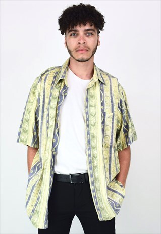 VINTAGE 90'S GREEN & BLUE PIERRE CARDIN FESTIVAL SHIRT