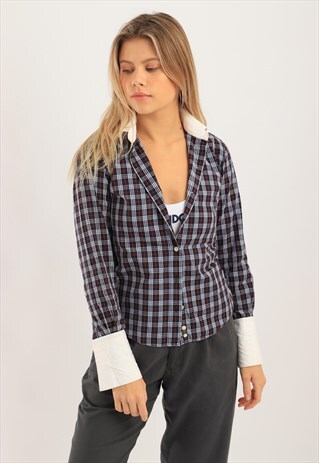 VINTAGE BURBERRY BUTTON-DOWN CHECK COTTON SHIRT