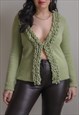 VINTAGE Y2K RUFFLE EDGED CARDIGAN IN GREEN