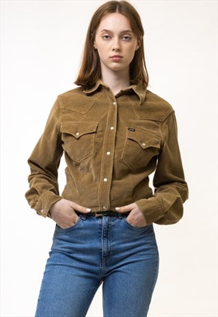 80S VINTAGE CORDUROY BROWN KANGAROO WOMAN SHIRT SIZE S 5583