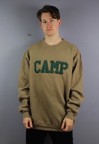 VINTAGE LEE CAMP SWEATSHIRT IN BROWN WITH EMBROIDERY. SIZE L