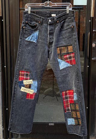 VINTAGE REWORK 90S LEVI'S 501 MULTI PATCHWORK MOM JEANS 28