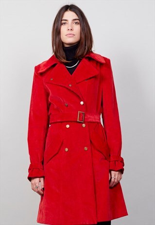 VINTAGE 1980'S ROCCOBAROCCO RED A-LINE CORDUROY COAT