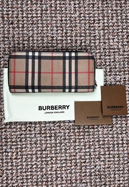 Burberry Check and Leather Ziparound Wallet,Purse Brand New