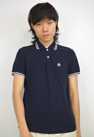 VINTAGE 90S MONCLER NAVY STRIPE POLO SHIRT