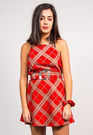 VINTAGE REWORKED RED CO-ORD TOP SKIRT SET