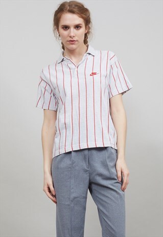 VINTAGE 70'S MARL GREY STRIPED POLO NIKE T-SHIRT