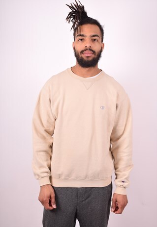 CHAMPION MENS VINTAGE SWEATSHIRT JUMPER MEDIUM BEIGE 90S