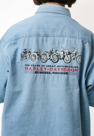 VINTAGE OLDSCHOOL HARLEY-DAVIDSON COTTON DENIM SHIRT 14458