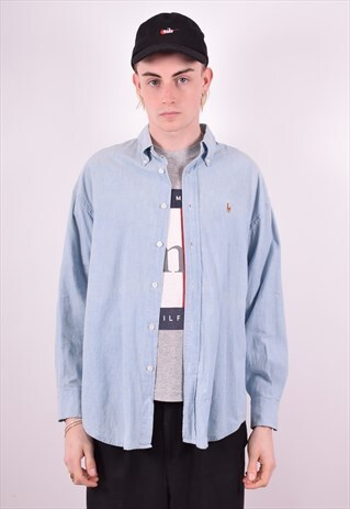RALPH LAUREN MENS VINTAGE SHIRT XL BLUE 90'S