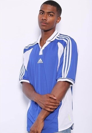 VINTAGE ADIDAS CENTRAL LOGO COLLARED T-SHIRT BLUE