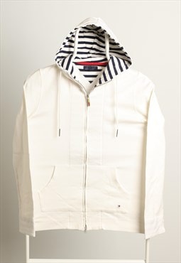 Vintage Tommy Hilfiger Logo Zip up Hooded Sweatshirt White