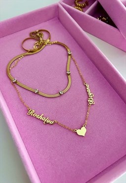 Personalised 2 Names & Heart Pendant Gold Necklace