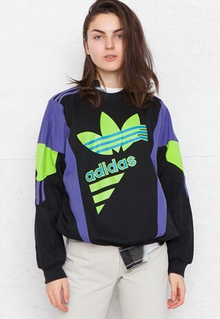 VINTAGE BLACK ADIDAS CREW NECK PULLOVER SWEATSHIRT