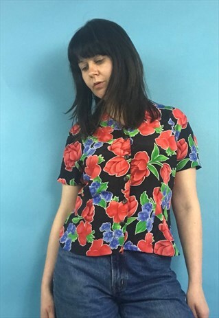 VINTAGE 90S FLORAL PRINT BLOUSE FESTIVAL IBIZA TOP