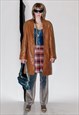 90'S VINTAGE CLASSY BUTTON UP LEATHER COAT IN PEANUT BROWN