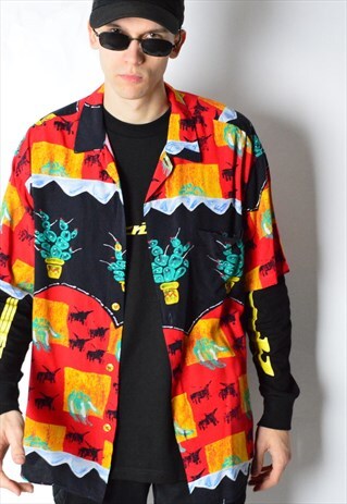 VINTAGE 80S COLOURFUL CACTUS SHORT SLEEVE SHIRT