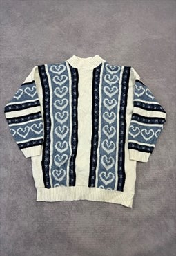 Vintage Knitted Jumper Abstract Heart Patterned Knit Sweater