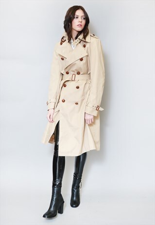 VINTAGE 1970'S DOUBLE BREASTED CAMEL TRENCH COAT