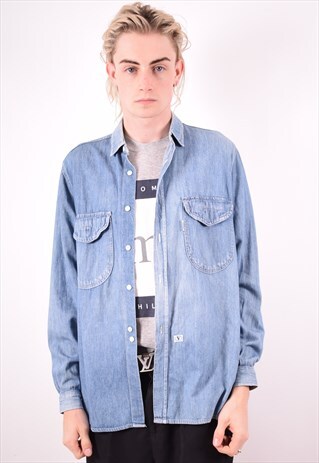 VALENTINO MENS VINTAGE DENIM SHIRT MEDIUM BLUE 90S