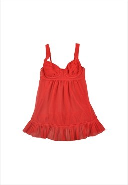 Y2K Baby Doll Sheer Dress Top Red XXL