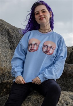 Creepy Doll Faces Baby Blue Sweater