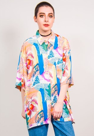 VINTAGE 90'S MULTICOLOUR FRUIT PATTERN SHORT SLEEVE SHIRT