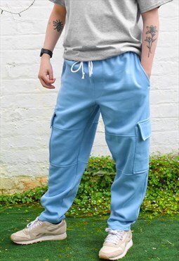 Sky Blue Cargo Drawstring Sweat Trousers 