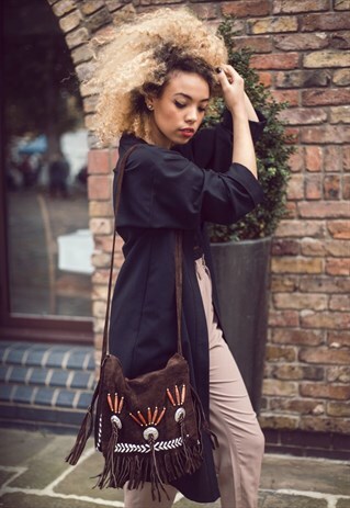 TRIBAL SUEDE FRINGE BAG (70S STYLE)