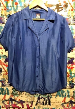 vintage box blouse blue retro 90s floaty futuristic 
