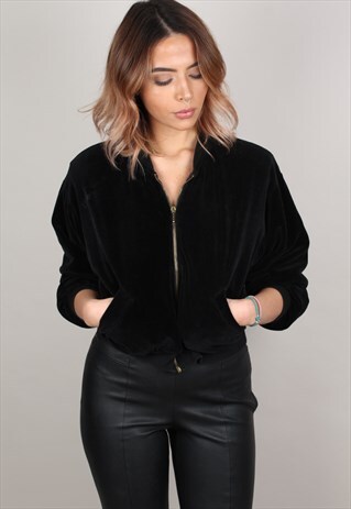 VINTAGE VELVET CROPPED BOMBER JACKET ASM1844