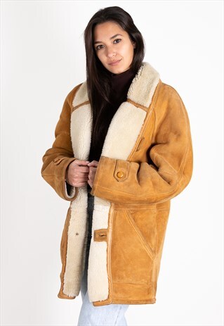 VINTAGE 80S SHEARLING COAT REAL LEATHER / S0296