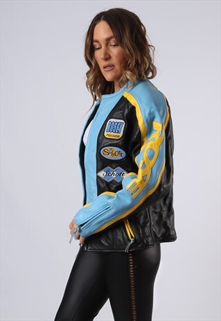 VINTAGE LEATHER MOTORBIKE JACKET BIKER RACING UK 14 (M3M)