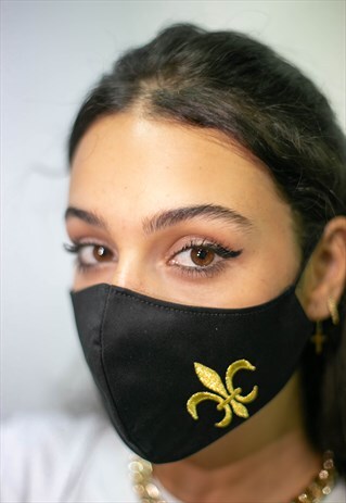 FACE COVERING. FLEUR DU LYS GOLD EMBROIDERY
