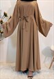 APRICOT MODEST BELTED ABAYA MAXI DRESS
