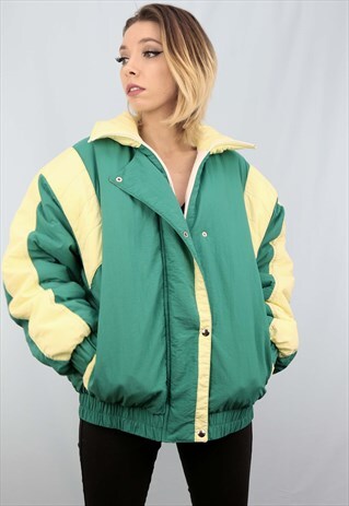 VINTAGE 80S 90S OVERSIZED PUFFER COAT GREEN
