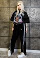 THREE STRIPE VELVET JOGGERS BUTTERFLY CLIP ON OVERALLS BLACK
