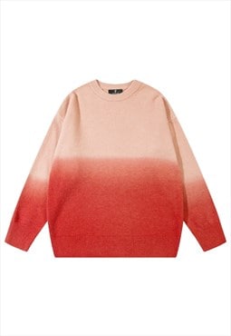 Gradient sweater knitted tie-dye jumper abstract top in red