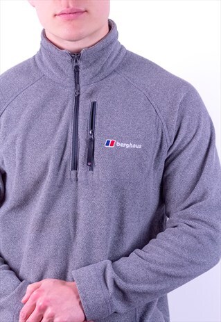 VINTAGE BERGHAUS 1/4 ZIP FLEECE SWEATSHIRT IN GREY