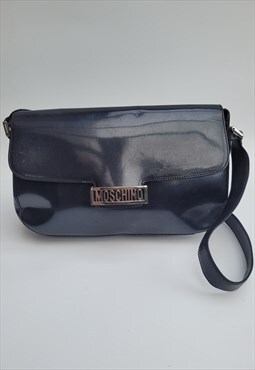 Vintage Navy blue almost Black Leather Shoulder Bag